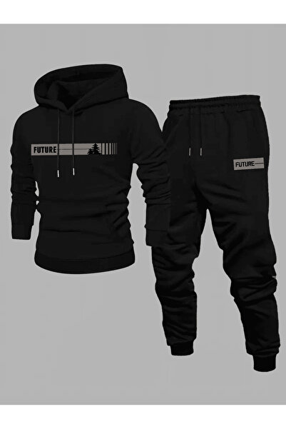 ALEYZA MODA Men's Hooded Tracksuit Set with the Word'Future' Written on It
