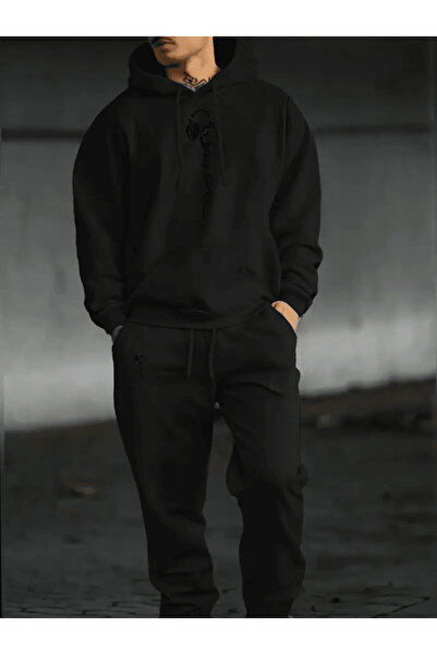 ALEYZA MODA Set de trening cu glugă pentru bărbați, cu imprimeu cu căști și ritm