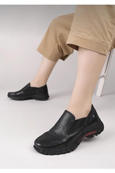 Mammamia D25Ka-3480 Black Genuine Leather Full Orthopedic Women's Casual Daily Shoes