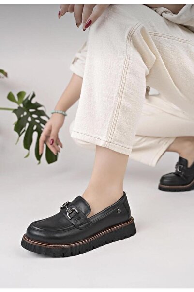 Mammamia D25Ka-3240 Black Genuine Leather Full Orthopedic Women's Casual Daily Shoes