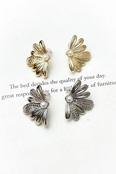 roshel İncili Yaprak Küpe Altın Kaplama