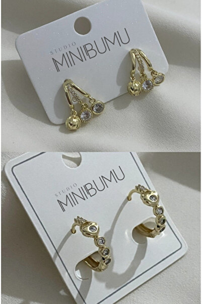 XUPING JEWELRY 2 زوج من الأقراط المصنوعة من الفولاذ المقاوم للصدأ بلون ذهبي
