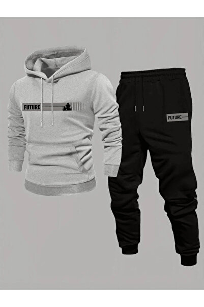 ALEYZA MODA Men's Hooded Tracksuit Set with the Word'Future' Written on It