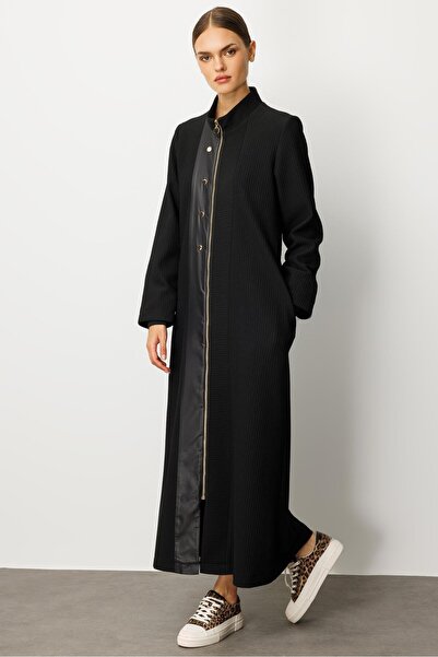 Micca ÖZEL SUNİ DERİ MİX OTTO KUMAŞ İÇİ ASTARLI AKSESUARLI ZAMANSIZ MEVSİMLİK TRNCH / KAP-Siyah