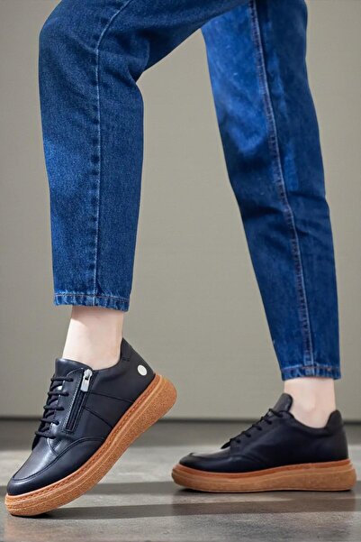 Mammamia D25Ka-145 Black Genuine Leather Full Orthopedic Women's Casual Daily Shoes