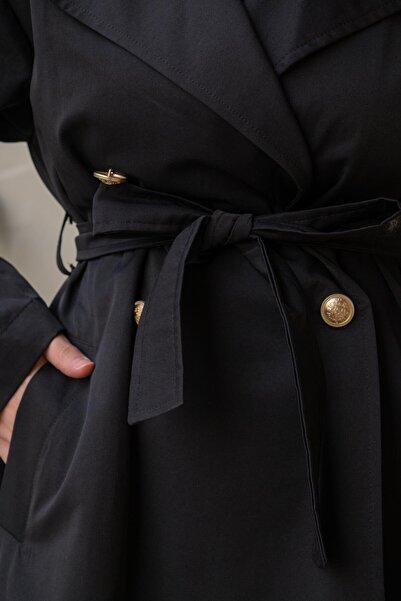 Ghisa Double-Breasted Collared Denim Combination Short Trench Coat