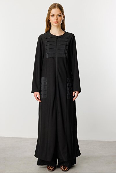 Micca Nervur Detaylı Spor Dökümlü Kumaş Ferace Kap-Siyah