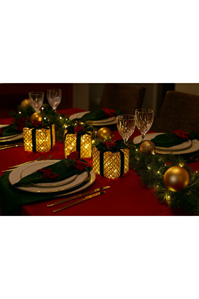 kordelya design Yılbaşı ağacı altı led ışıklı kutu 3 adet