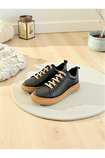 Mammamia D25Ka-120 Black Genuine Leather Full Orthopedic Women's Casual Daily Shoes