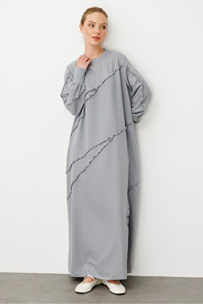 Micca Parcha - Dikiş İpekçe Doku Ribanalı Özel Elbise Kap-Gri