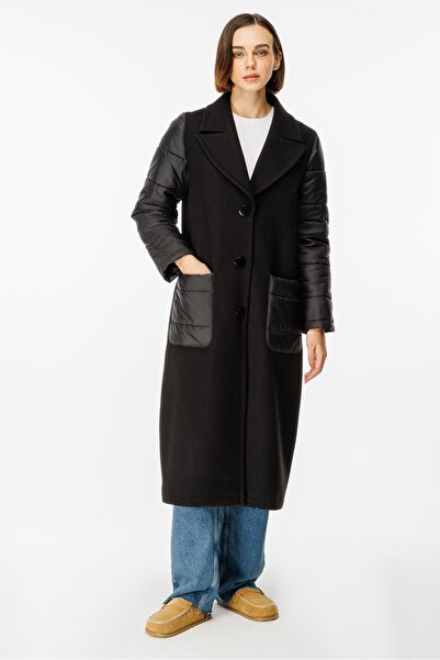 Micca Kaşe Beden ve Kapitone Dolgu Spor Manto-Siyah