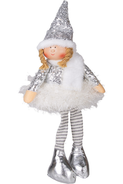 Herdekora Χριστουγεννιάτικο Στολίδι, Φιγούρα Καθιστός Νεράιδας, Ασημί - 17x53 εκ.