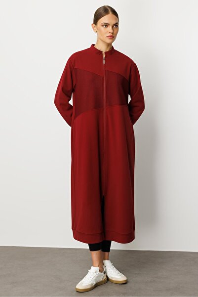 Micca Krep Doku ve Otto Kumaş Geçişli Komple Aatarlı Spor Mevsimlik Zamansız Kap/Trench-Bordo