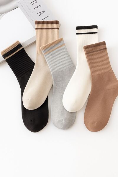 LYKOS Kadın Çift Çizgili Soket Çorap 5’li Paket - Karışık Renkli
