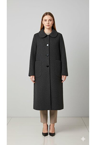 Micca Sweety Yün Görünümlü Astarsız Hafif Kaban Yada Kap Olarak Kullanım Sunan Trench Kaban-Siyah