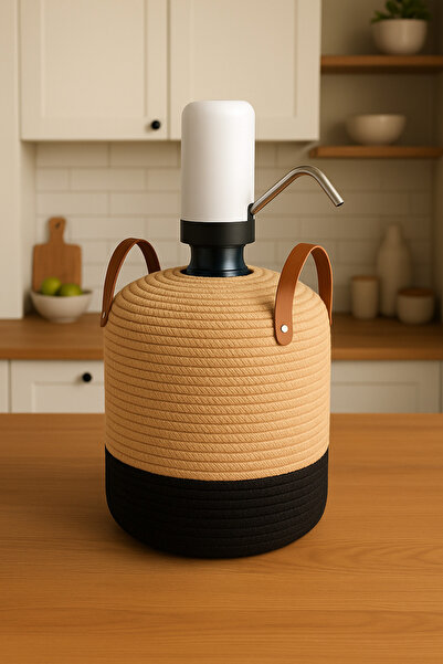 Ahs Tasarım Natural and Stylish Water Bottle Cover - Cover with Leather Handle and Wicker Rope Coating