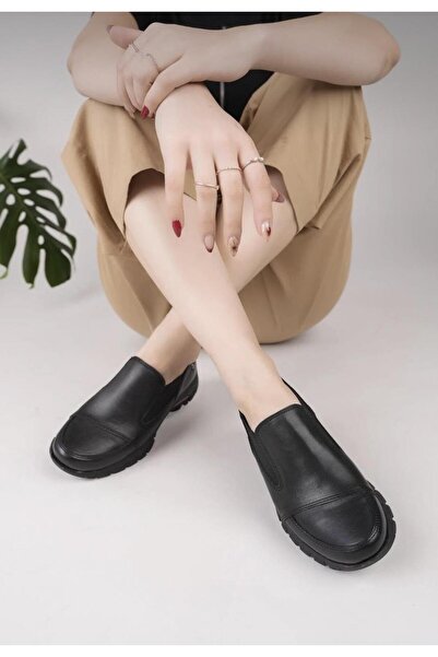 Mammamia D25Ka-3480 Black Genuine Leather Full Orthopedic Women's Casual Daily Shoes
