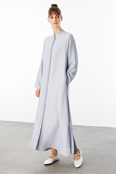 Micca HM Büzgü Detay Ön Pat ve Sırt Alleri İpekçe Doku Spor Zamansız Kap/ Ferace-Gri