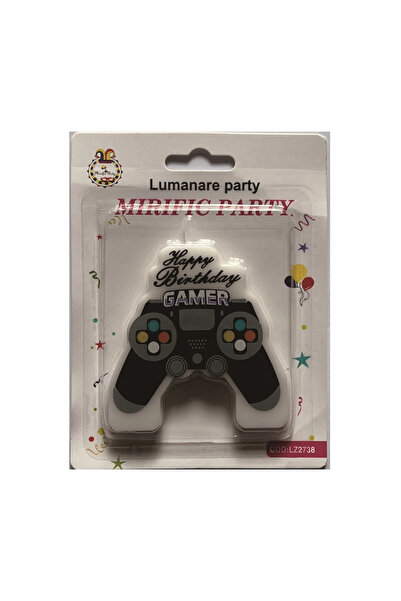 Mirific Party Cake candle, black & white, 9 cm, stand, "Happy Birthday"