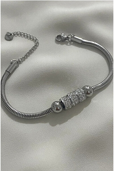 stainless steell TAŞLI PNDORA MODEL KARARMAZ ÇELİK GÜMÜŞ RENKLİ BİLEKLİK