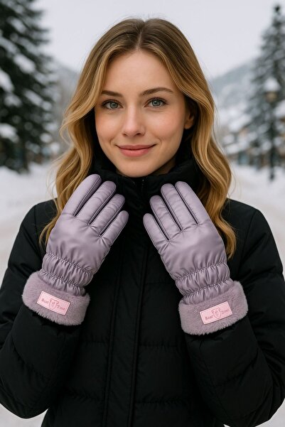 MARBERRY Lilac Phone Touchscreen Raincoat with Fur Inside Women's Gloves