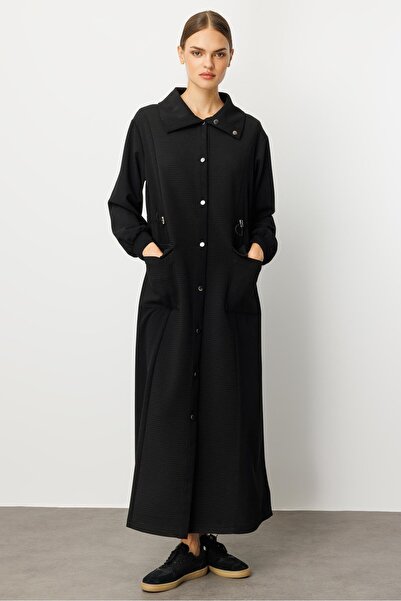 Micca Otto ve Krep Doku Kumaş Mix Aksesuar Detaylı İçi Astarlı Spor Trench / Kap-Siyah