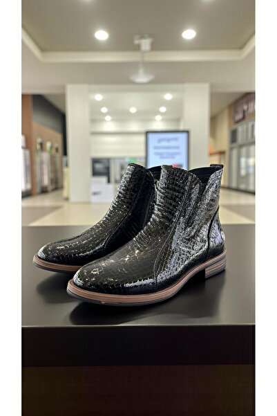 Mammamia D25Kb-8200 Black Patent Leather Genuine Leather Full Orthopedic Daily Women's Boots