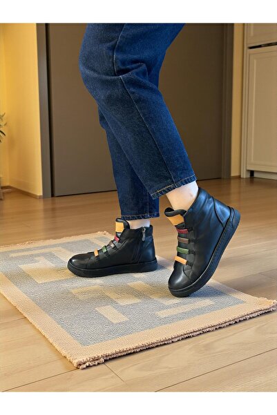 Mammamia D25Kb-1155 Black Genuine Leather Full Orthopedic Daily Women's Boots