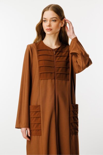 Micca Nervur Detaylı Spor Dökümlü Kumaş Ferace Kap-Kahve