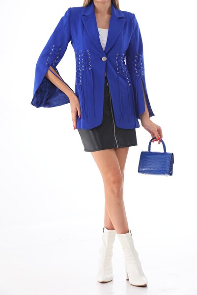 Papillon Tekstil سترة بليزر بتصميم مفصل بفتحات صغيرة أزرق بلون الكوبالت