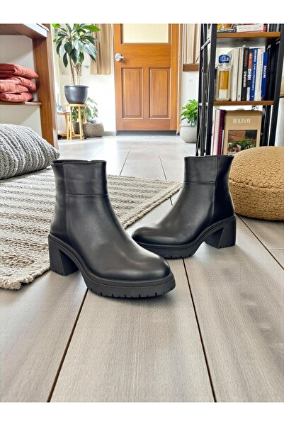 Mammamia D25Kb-8470 Black Genuine Leather Full Orthopedic Daily Women's Boots