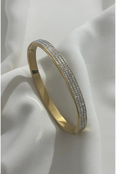 stainless steell TAŞLI KARARMAZ ÇELİK ALTIN RENKLİ KELEPÇE MODEL BİLEKLİK