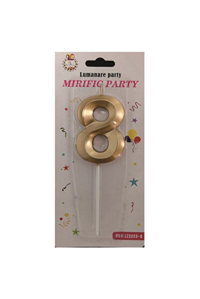 Mirific Party Cake candle, metallic gold, 7 cm, number 8