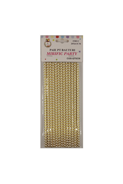 Mirific Party Set of 25 gold and white party straws, 20 cm