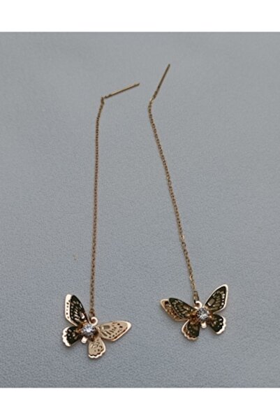OEM Gold-plated Butterfly Earrings with Rhinestones, 9.5x2 cm