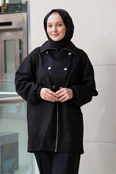 Nuss Mock Neck Zippered Nubuck Cap with Flap