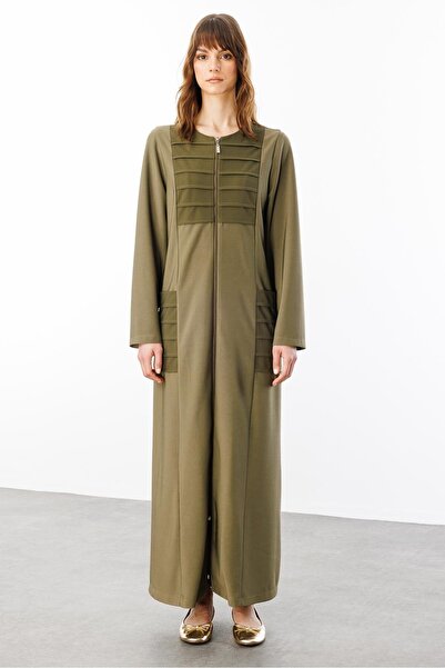 Micca Nervur Detaylı Spor Dökümlü Kumaş Ferace Kap-Haki