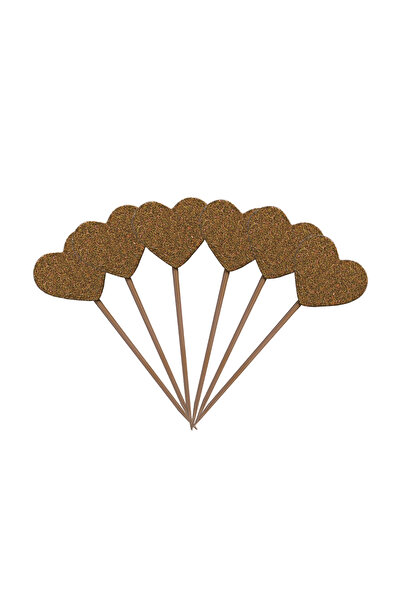 Mirific Party Set de 10 scobitori decorative, aurii cu sclipici, inimă, PPQT9954
