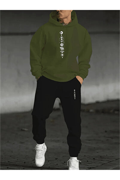 ALEYZA MODA Ανδρικό σετ φόρμας με κουκούλα και στάμπα Vertical Planet