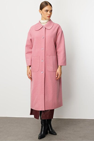 Micca Sweety Yün İçerikli Astarsız Kaban Yada Kap Olarak Kullanım Sunan Trench Kaban-Pembe