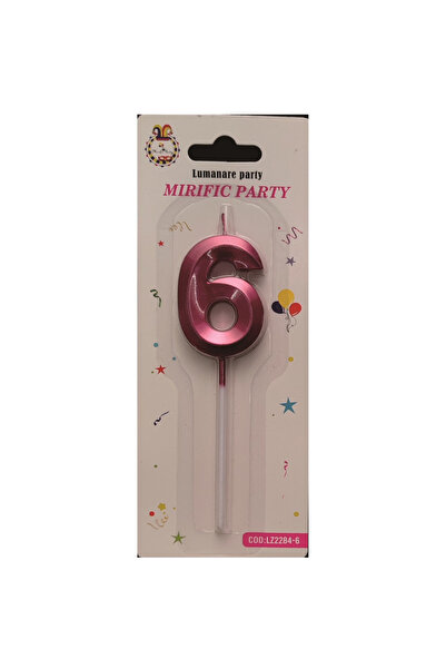 Mirific Party Lumânare tip tort, culoare roz metalic, 5 cm, cifră 6