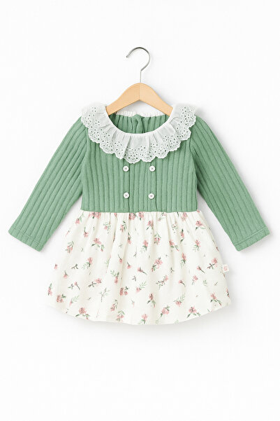 Carmin Baby Floral Pattern Lace Detail Baby Girl Dress