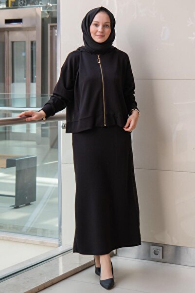 Nuss Hooded Zippered Jacket Skirt Set