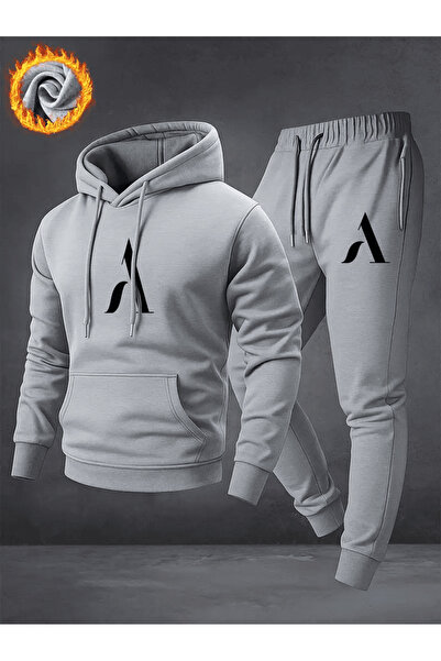 ALEYZA MODA طقم رياضي رجالي بسيط بحرف 'أ' مطبوع بغطاء رأس