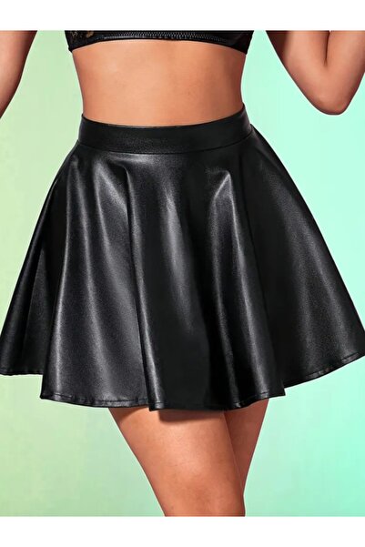 MAROVOAY Fusta mini evazată din imitație de piele