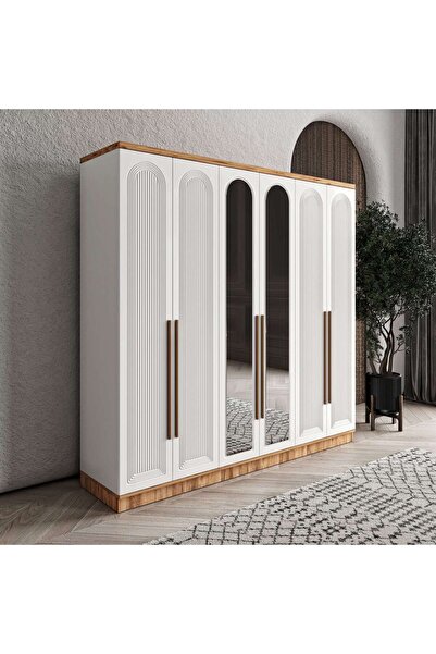 MaceraMobilya Rosa 6 Kapaklı Aynalı Komple MDF Gardırop