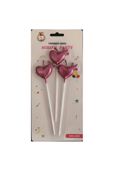 Mirific Party Set de 3 lumânări mov în formă de inimă pentru tort, 3 cm