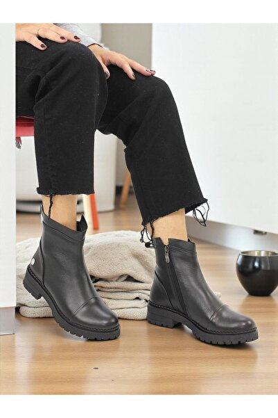 Mammamia D25Kb-1665 Black Genuine Leather Full Orthopedic Daily Women's Boots