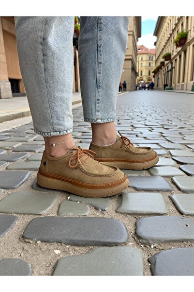 Mammamia D25Ka-7025 Beige Genuine Leather Full Orthopedic Women's Casual Daily Shoes