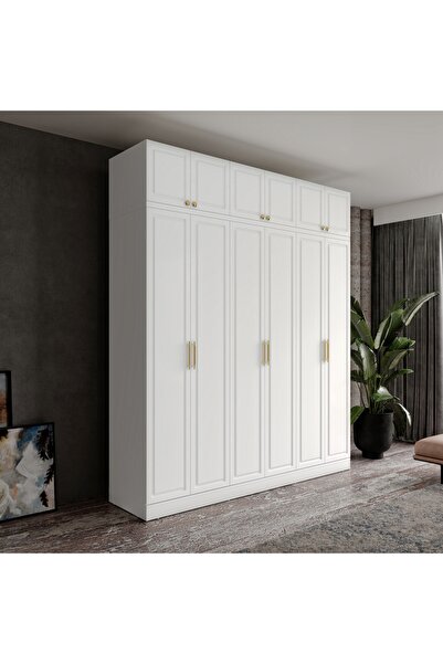MaceraMobilya Milas Gold 6 Kapaklı Komple MDF Yüklüklü Gardırop